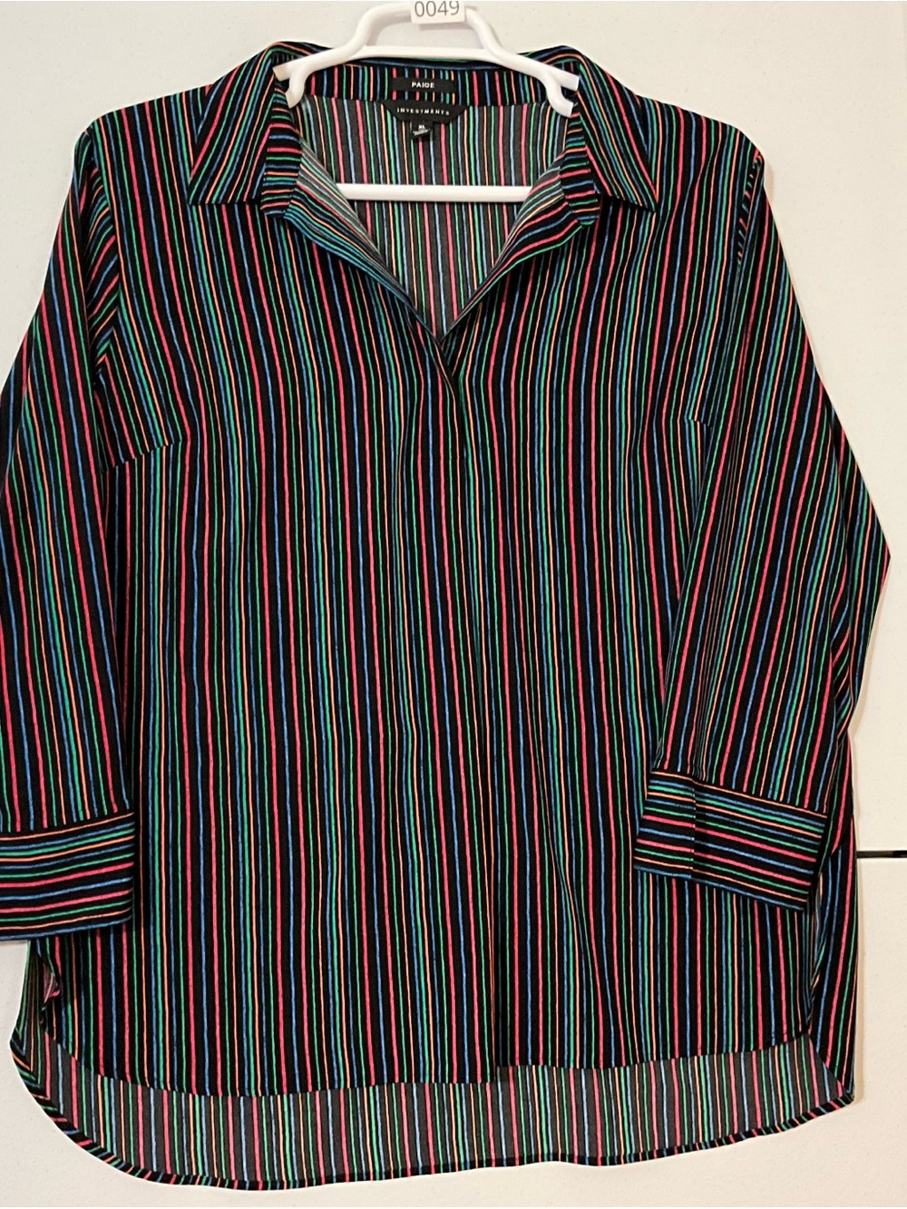 Paige Investments Womens XL Stripe Blouse Black Multi Color 3/4 Sleeve Shirt
